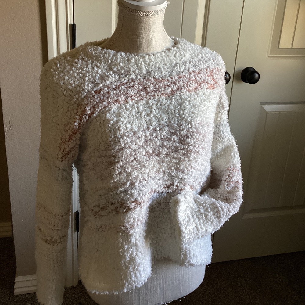 Hippie Rose Chenille Sweater - Size S | Cream, Rust & Taupe Stripes | Boho